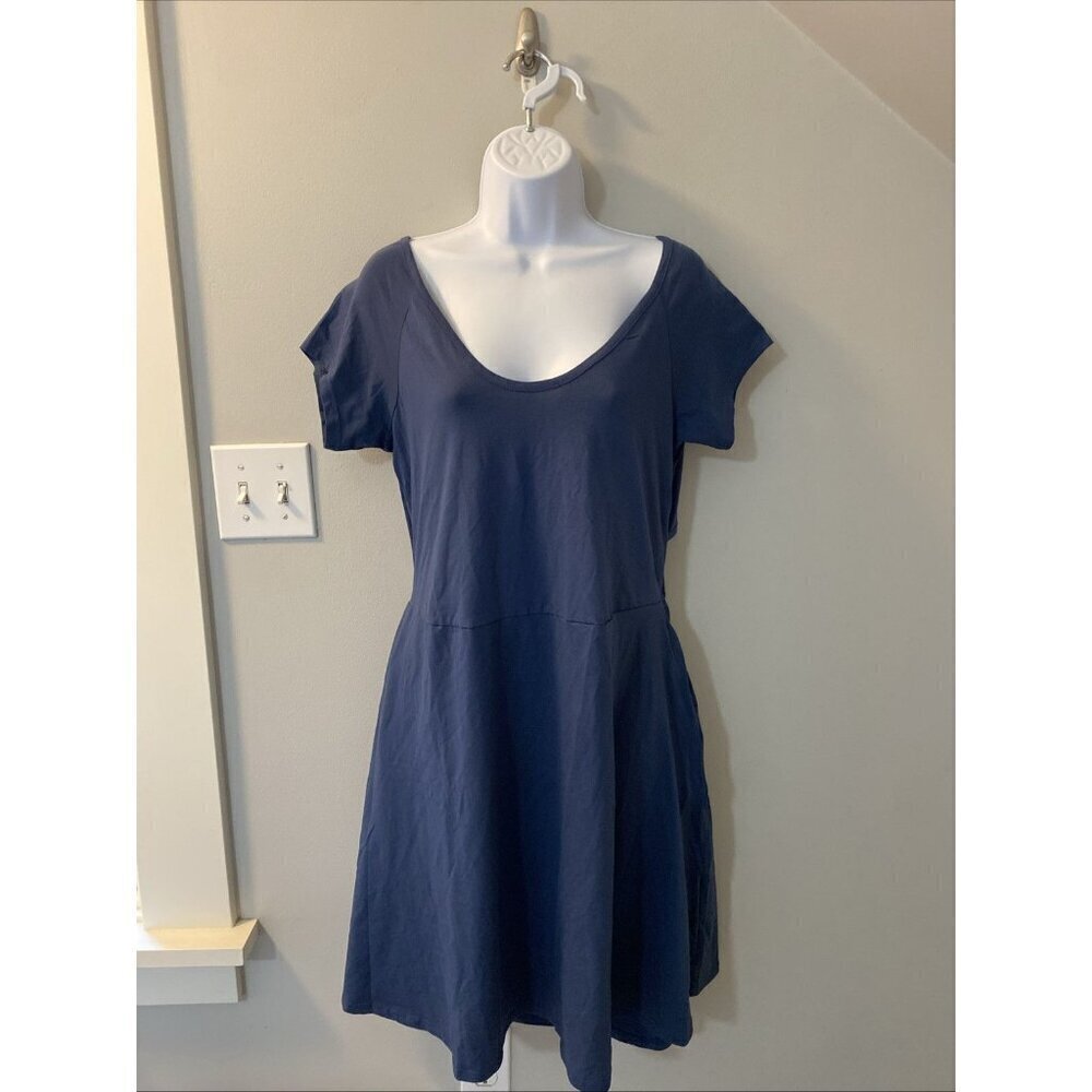 Pact French Navy Helena Crossback Mini Dress SM Blue Pockets Stretch Fit N Flare